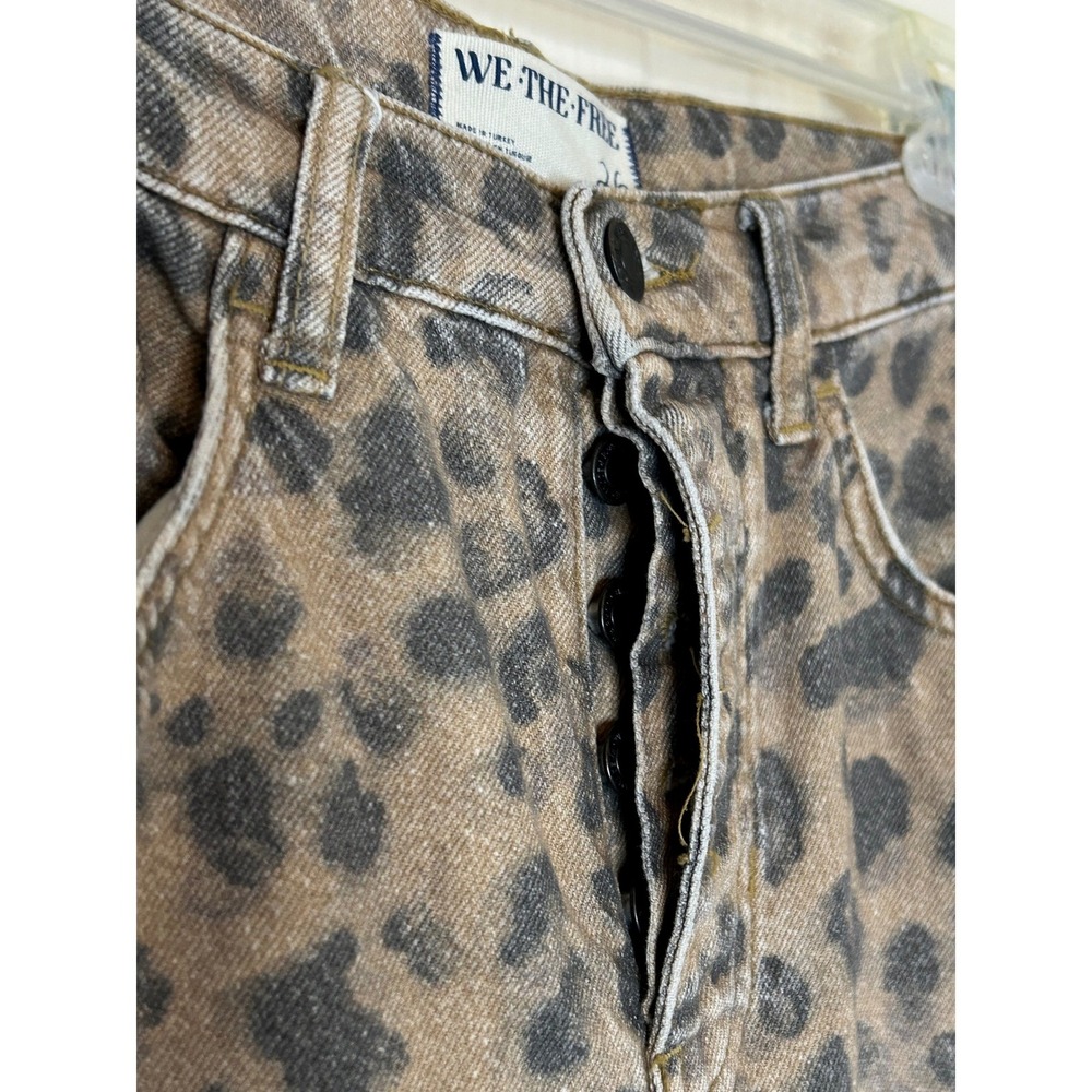We The Free Good Luck Barrel Jeans Leopard Print Mid Rise Button Fly 26 Brown - Picture 2 of 9